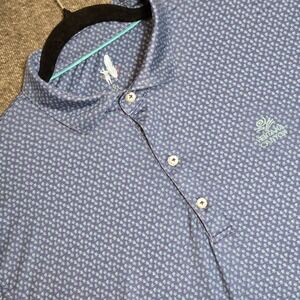Johnnie-O Polo Shirt Mens XL Blue Featherweight Leaf Print Shore Logo Golf
